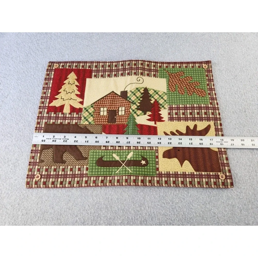 Set of 4 Patchwork Embroidered Placemats Rustic Cabin Cottagecore‎ Bear Moose